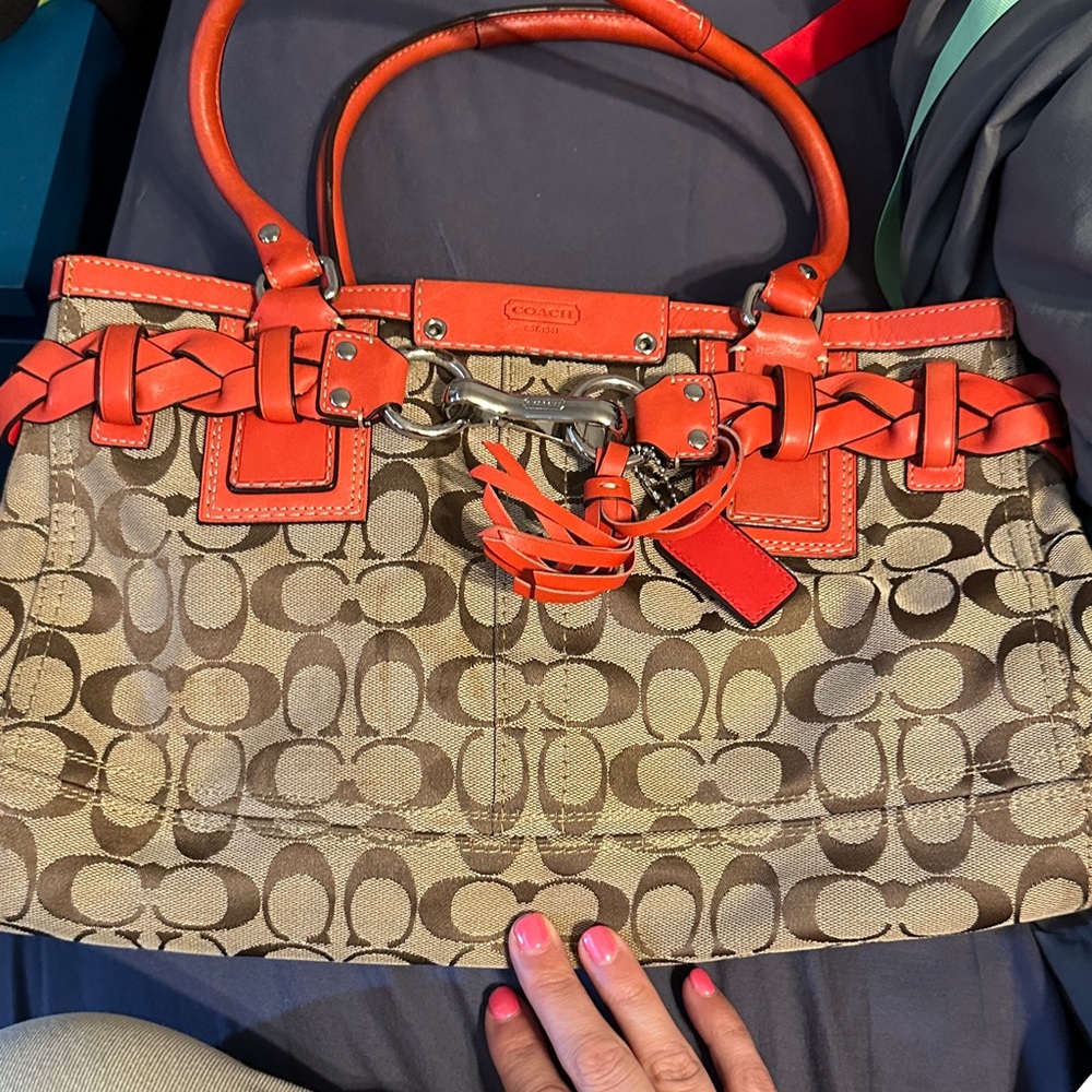 Coach Brown and Orange Signature Satchel